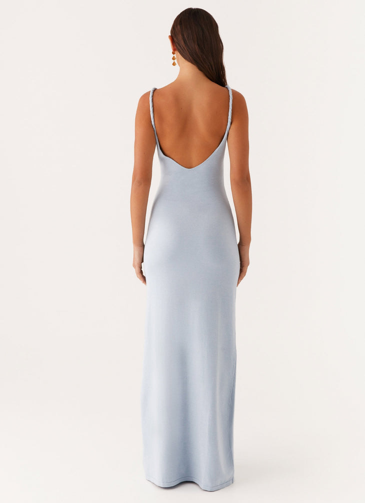 Light blue sleeveless maxi dress with V-neckline on model — Peppermayo | Endless UAE