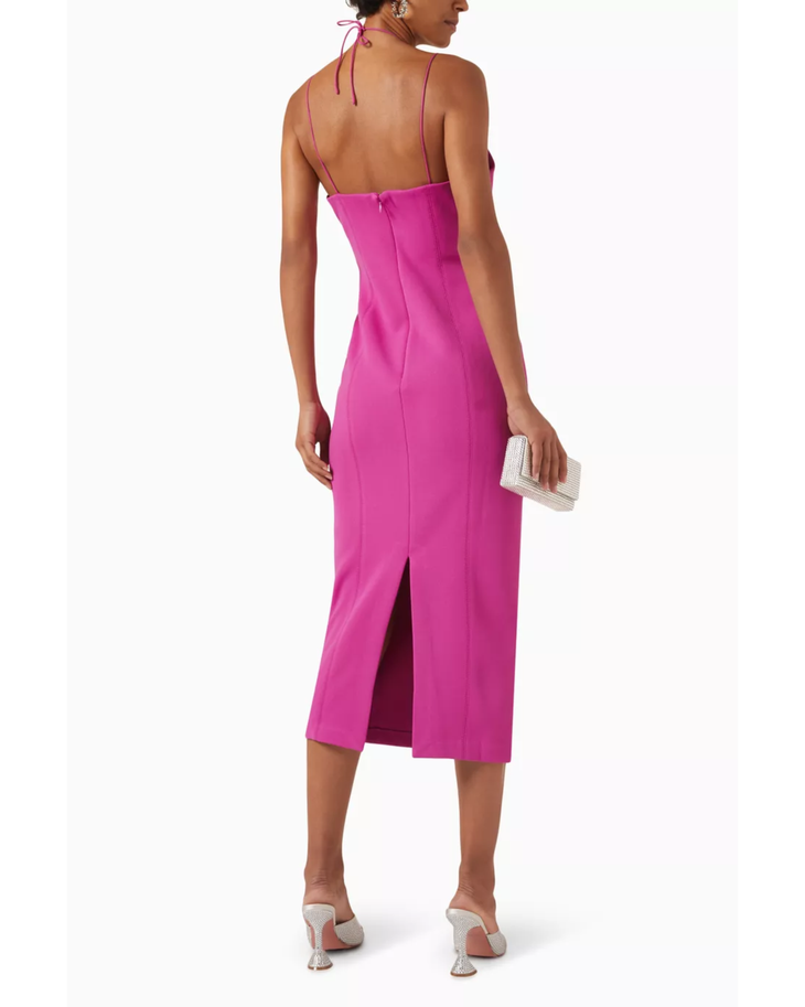 Magenta halter midi dress with plunging neckline and fitted silhouette — Misha | Endless UAE