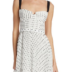 White polka dot chiffon mini dress with black straps and belt — Self-portrait | Endless UAE
