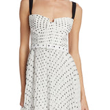 White polka dot chiffon mini dress with black straps and belt — Self-portrait | Endless UAE