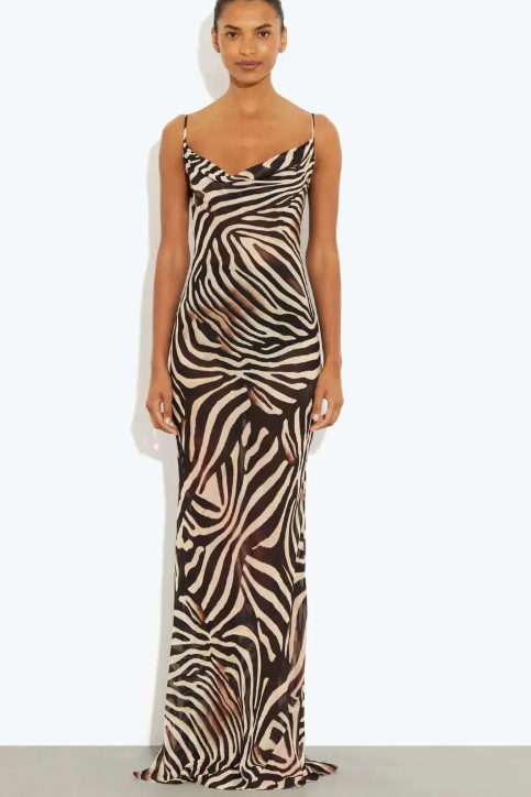 Zebra print cowl neck maxi dress in black and cream — Rat & Boa | Endless UAE
