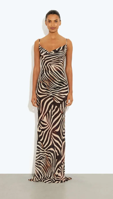Zebra print cowl neck maxi dress in black and cream — Rat & Boa | Endless UAE