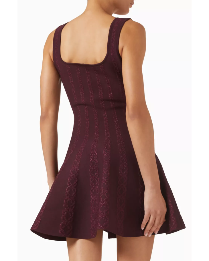 Burgundy sleeveless A-line dress with vertical lurex stripes — Maje | Endless UAE