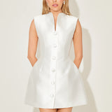 White satin mini dress with button front and structured collar — Odd Muse | Endless UAE