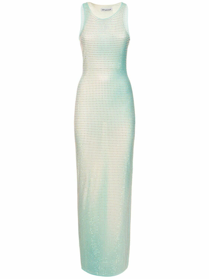 Mint green embellished maxi tank dress with rhinestone detailing — Self-Portrait | Endless UAE