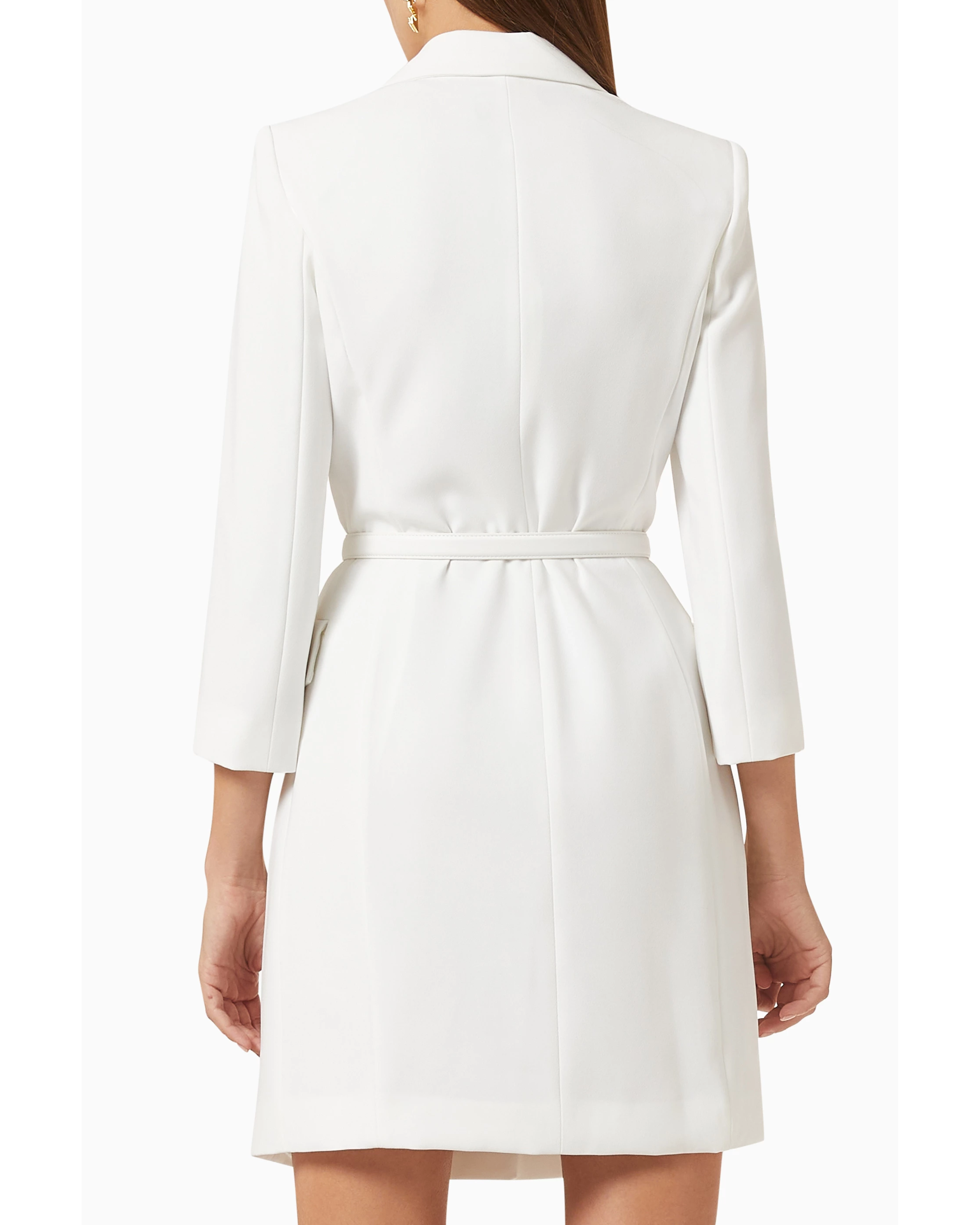 White belted studded mini dress with long sleeves — Elisabetta Franchi | Endless UAE
