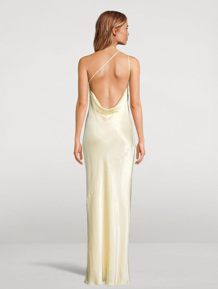 Cream silk slip maxi dress with open back and thin straps — Shona Joy | Endless UAE