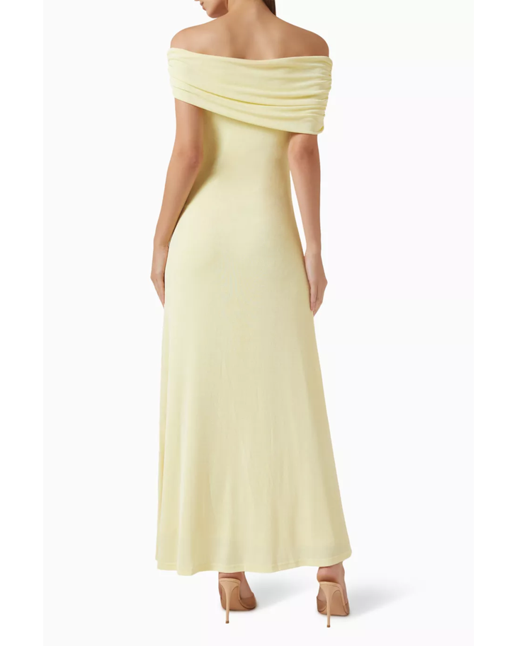 Yellow off-shoulder maxi dress with ruched detailing and short sleeves — Mossman | Endless UAE