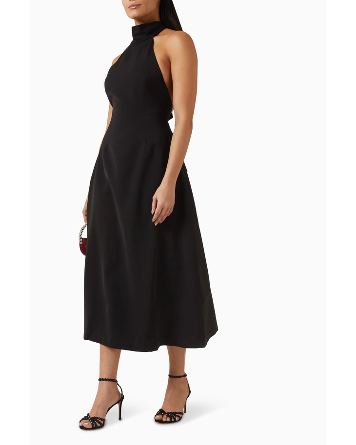 Black halter tie neck midi dress with open back — Odd Muse | Endless UAE