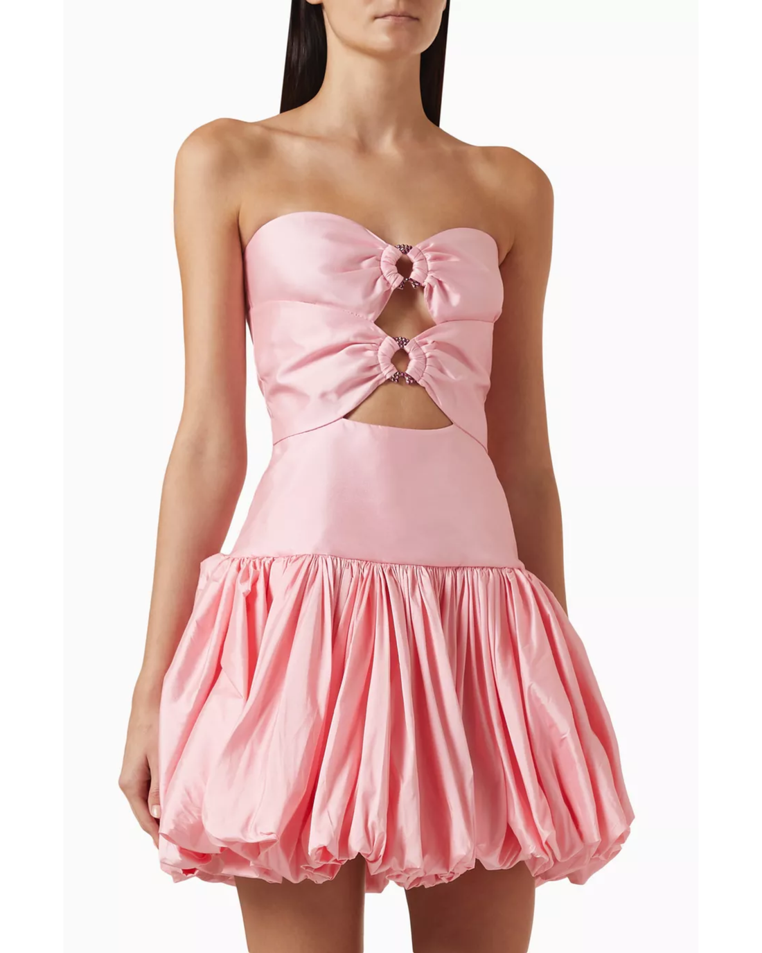 Pink strapless mini dress with cutout detail and balloon skirt — Autonomie | Endless UAE