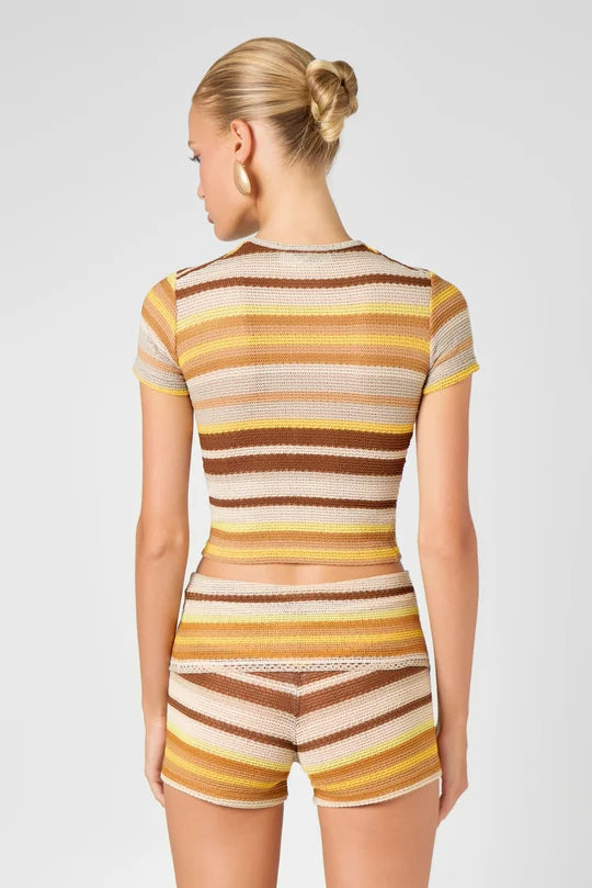 Striped Knit Co-Ord Set in Yellow, Brown and Cream — Hyphen | Endless UAE