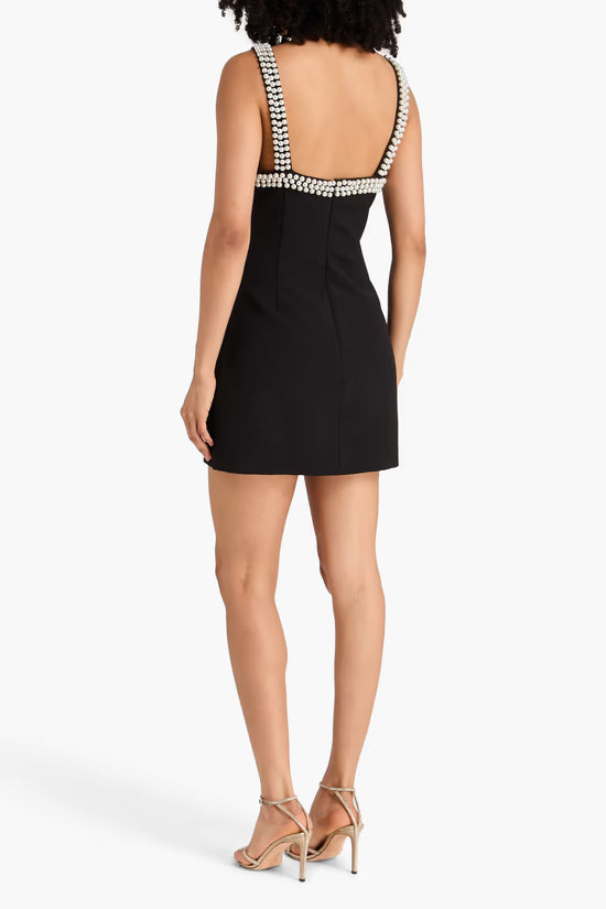 Black mini dress with pearl-embellished straps and neckline — ODD MUSE | Endless UAE