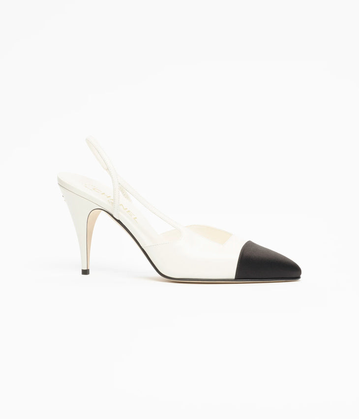 Chanel Métiers d'Art 2026 white and black heeled slingback shoes — Chanel | Endless UAE