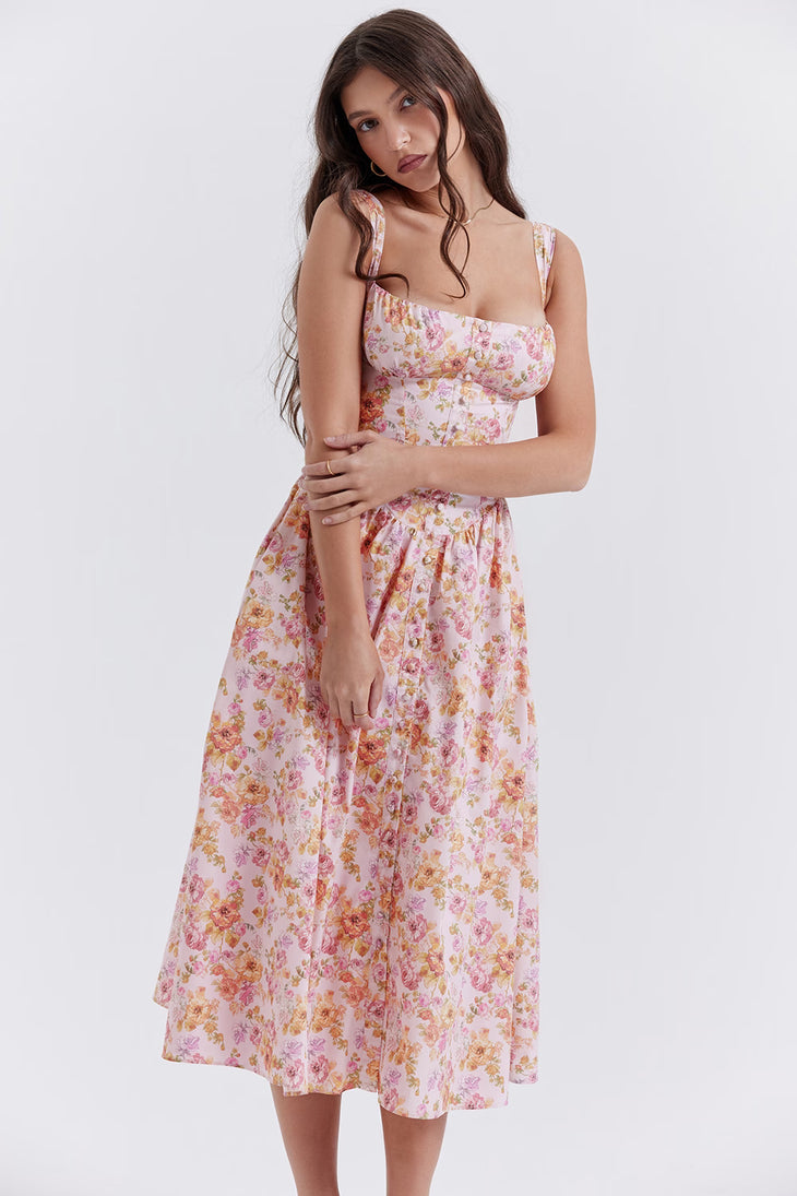 Tatiana Print Midi Sundress in pink floral — House of CB | Endless UAE