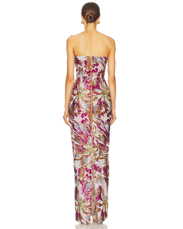 Strapless sequin maxi dress with floral embroidery in pink, gold and ivory — Bronx & Banco | Endless UAE