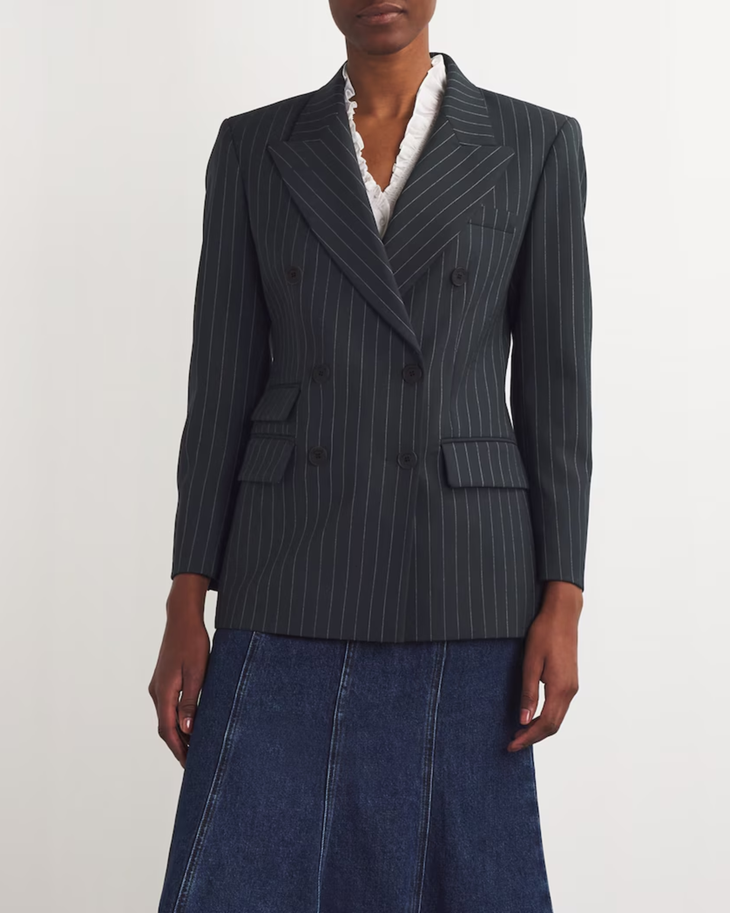 Black pinstriped double-breasted blazer with long sleeves — Sandro | Endless UAE