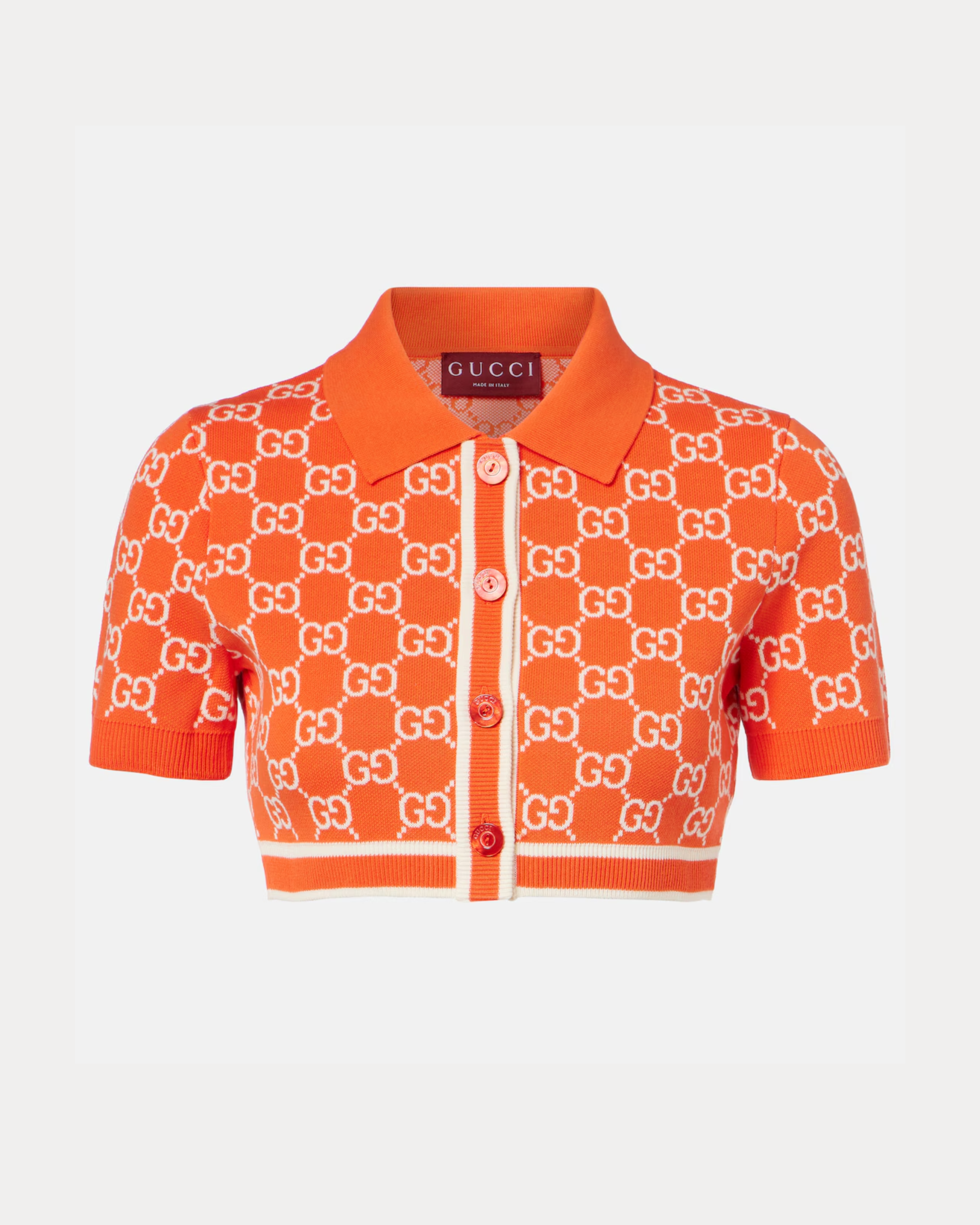 GG Cotton Jacquard Cropped Cardigan in orange with white monogram pattern — Gucci | Endless UAE
