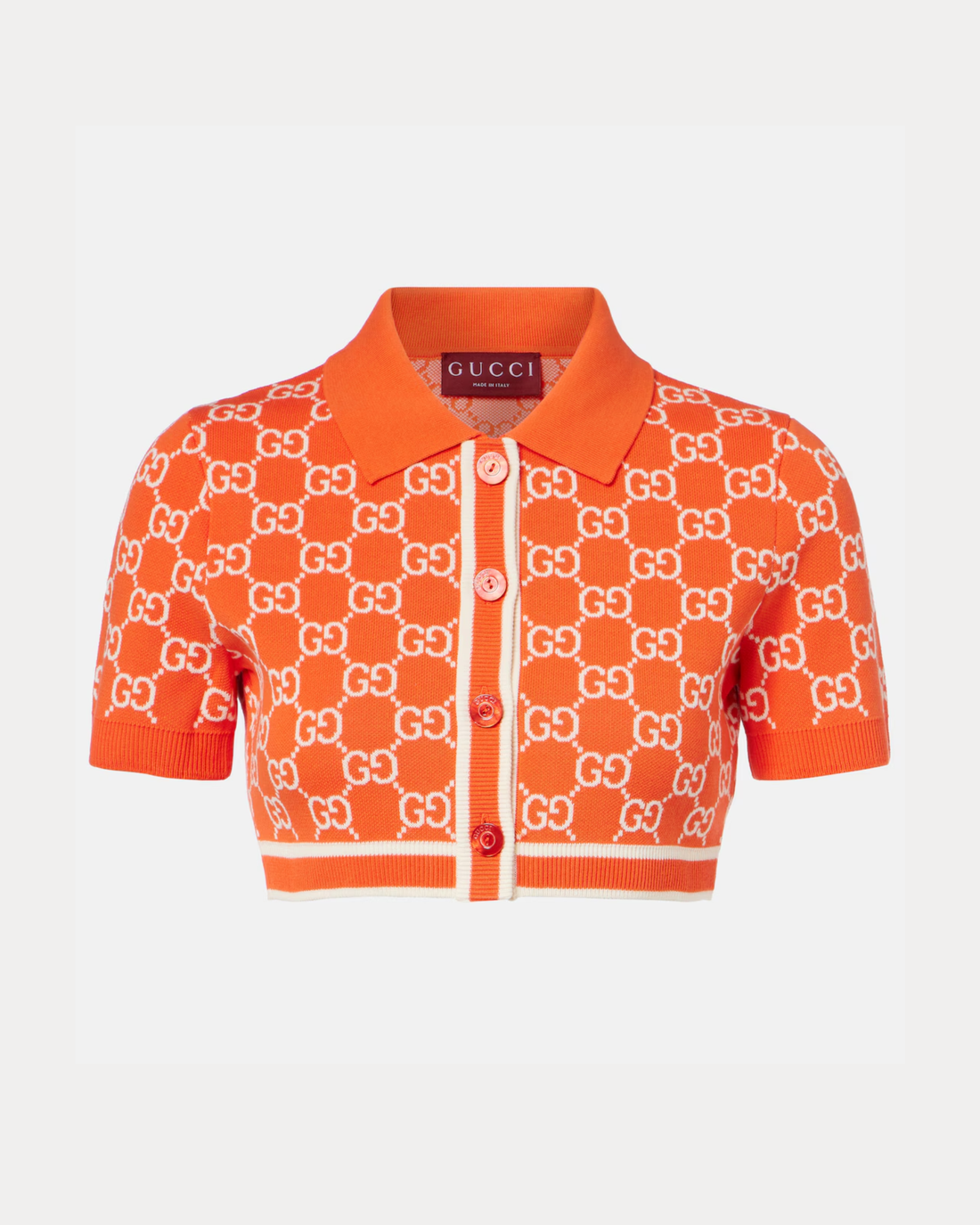 GG Cotton Jacquard Cropped Cardigan in orange with white monogram pattern — Gucci | Endless UAE