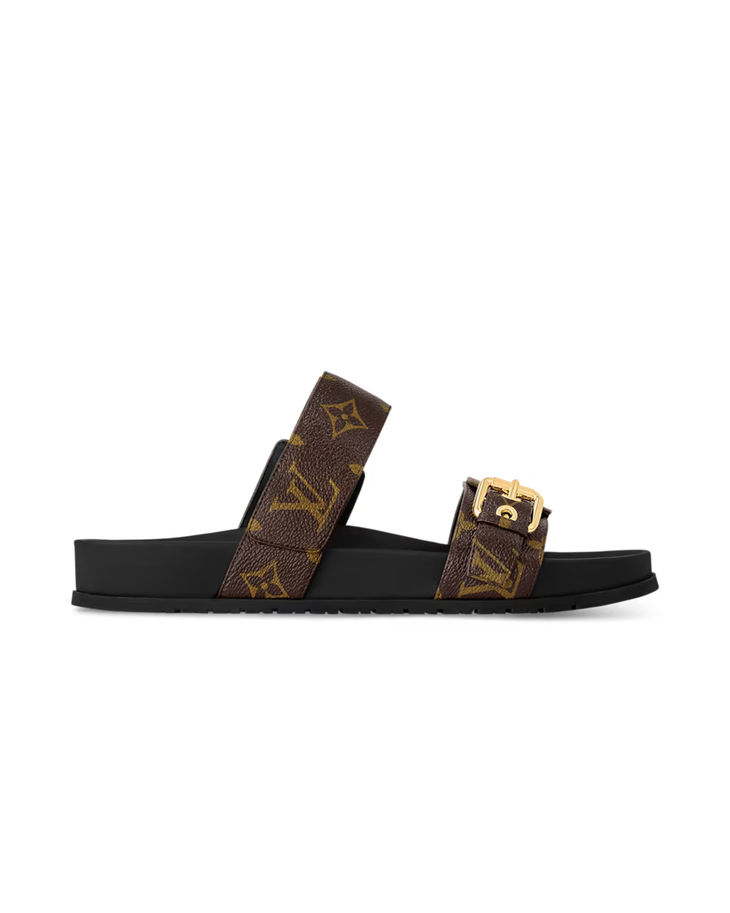 Black leather mule with monogram straps and flat sole — Louis Vuitton | Endless UAE