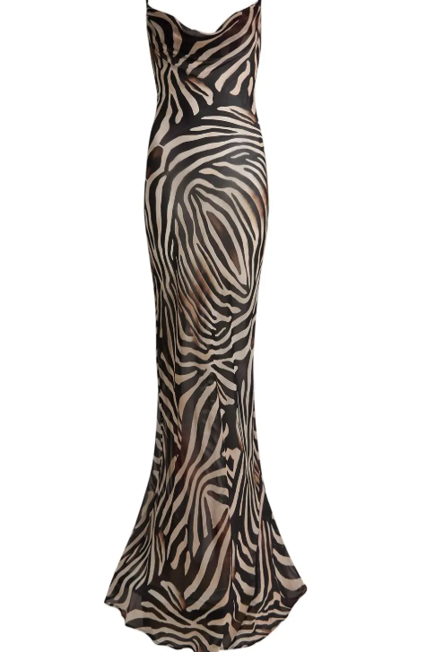 Zebra print cowl neck maxi dress in black and cream — Rat & Boa | Endless UAE