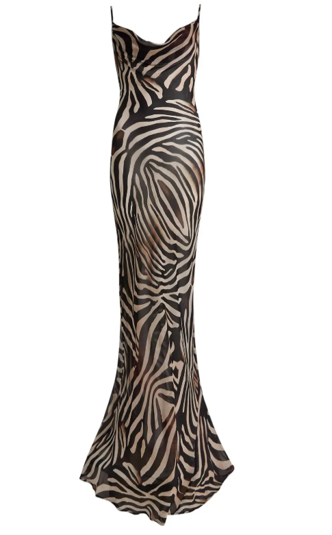 Zebra print cowl neck maxi dress in black and cream — Rat & Boa | Endless UAE