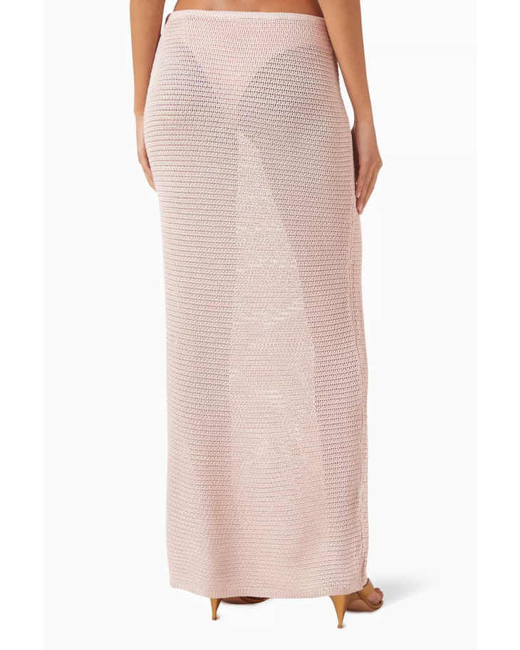 Pink textured knit maxi skirt with high waistband and ankle length — Monday Swimwear | Endless UAE