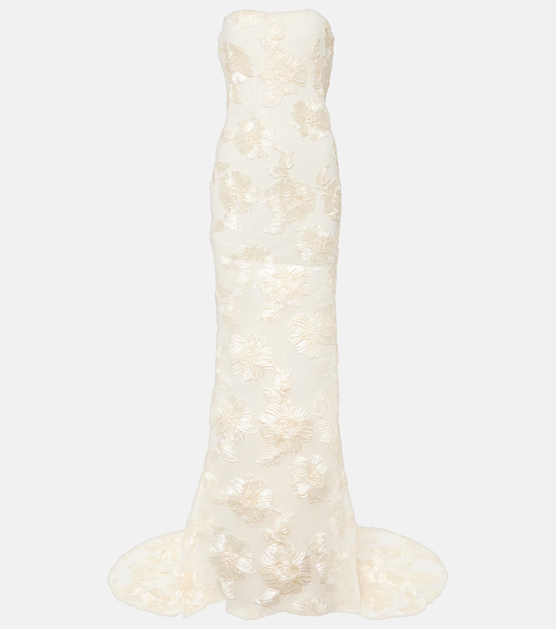 Alberty cream floral-appliqué mesh strapless gown with train — Rotate Birger Christensen | Endless UAE