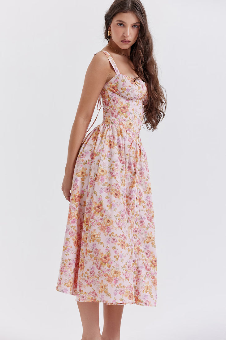Tatiana Print Midi Sundress in pink floral — House of CB | Endless UAE