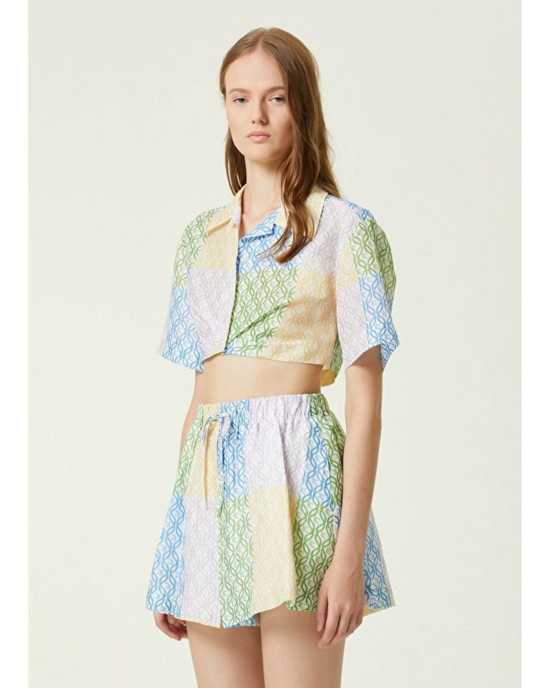 Multicoloured linen co-ord set with color-block pattern — Sandro | Endless UAE