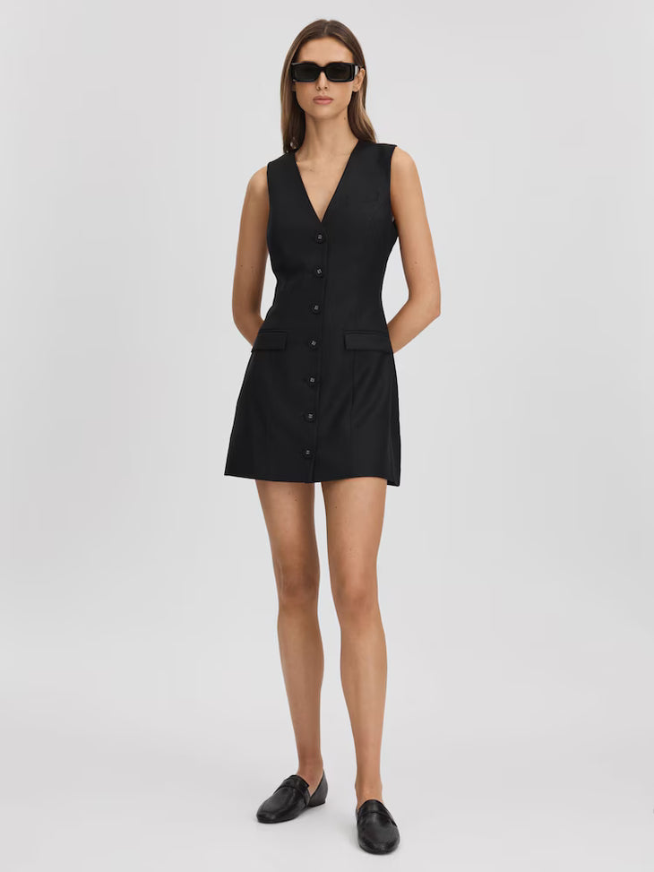 Black sleeveless single breasted mini dress with button front — Anna Quan | Endless UAE