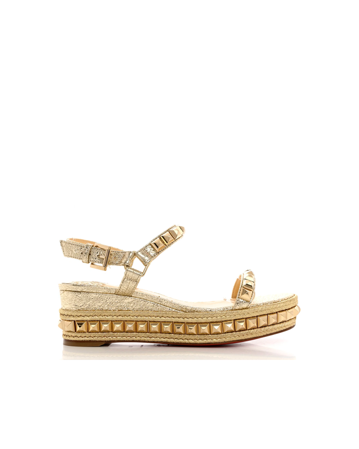 Gold studded platform sandal with ankle strap and espadrille sole — Christian Louboutin | Endless UAE