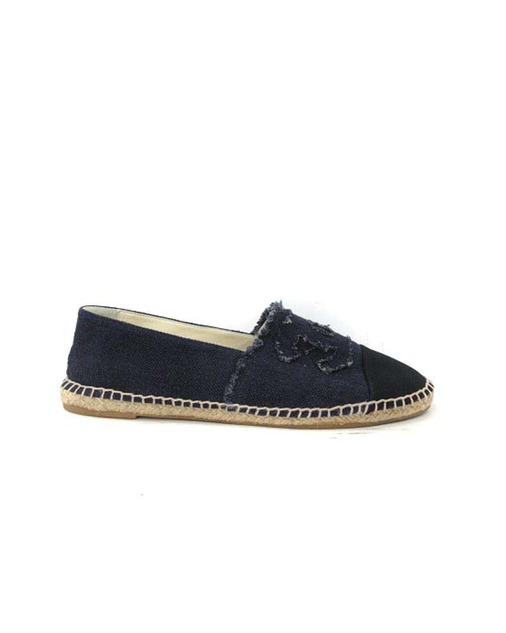 Black canvas CC cap toe espadrilles with beige rope sole — Chanel | Endless UAE