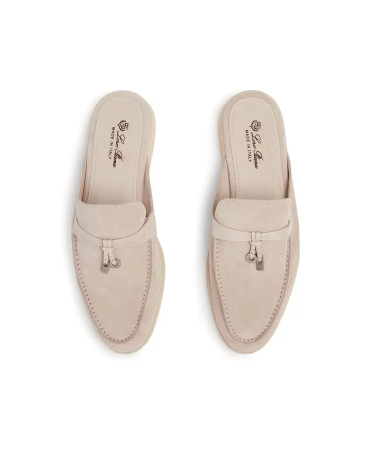Beige suede babouche slippers with crepe sole and loafer-style front — Loro Piana | Endless UAE