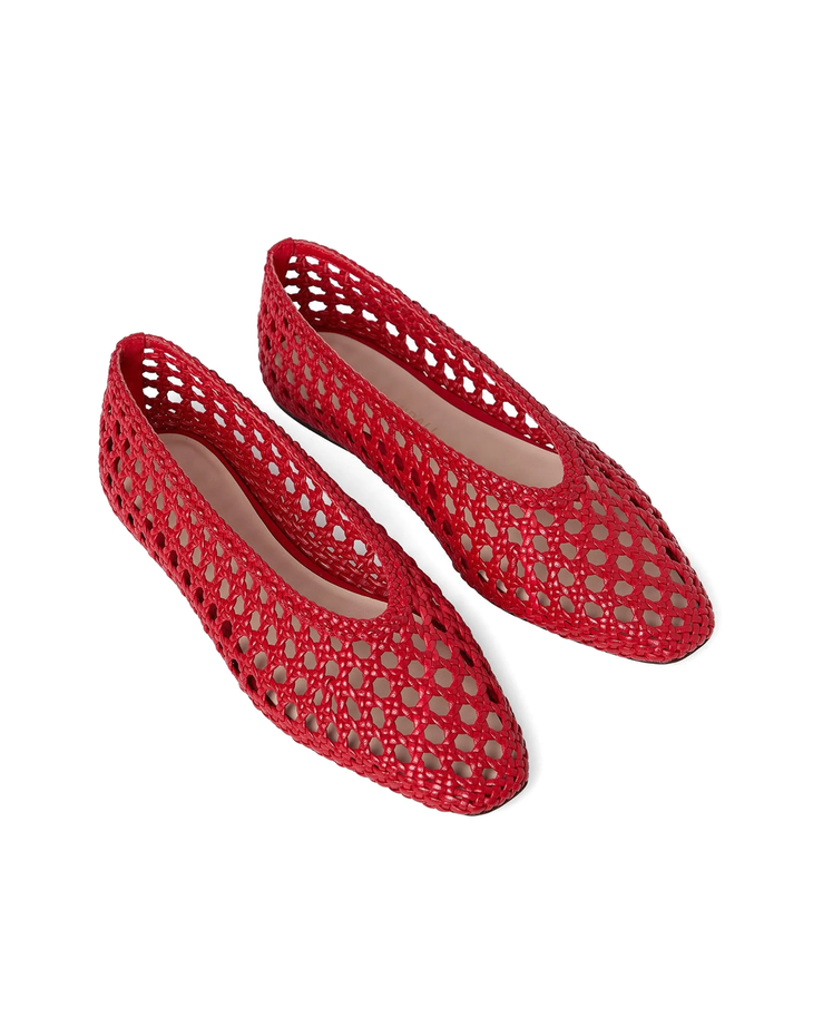 Red crocheted ballet flats with perforated pattern — Loeffler Randall | Endless UAE