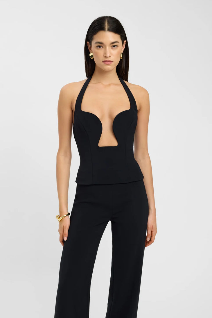 Black halter neck co-ord set with plunging neckline and wide-leg trousers — Kookai | Endless UAE
