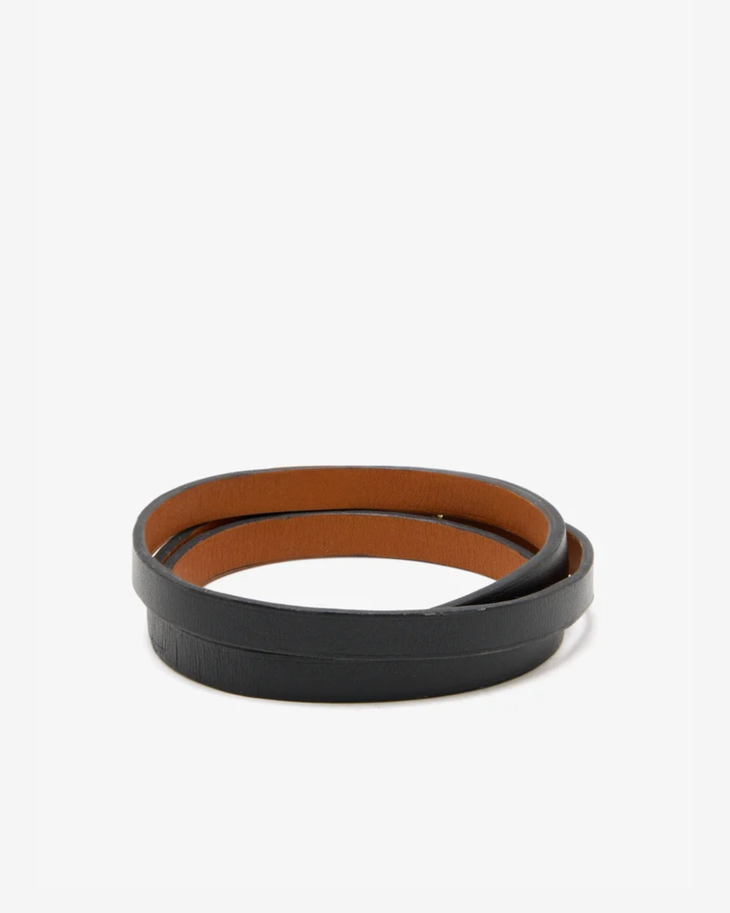 Black leather double tour bracelet with gold-tone buckle — Hermes | Endless UAE