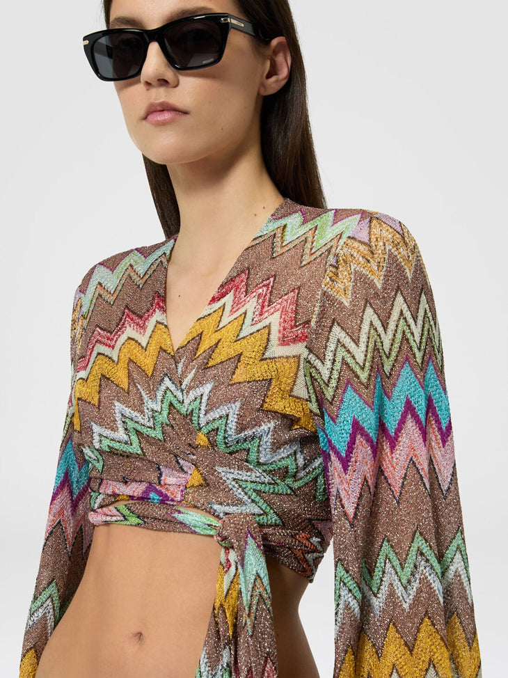Missoni multicolored zigzag knit wrap top with long sleeves — Missoni | Endless UAE