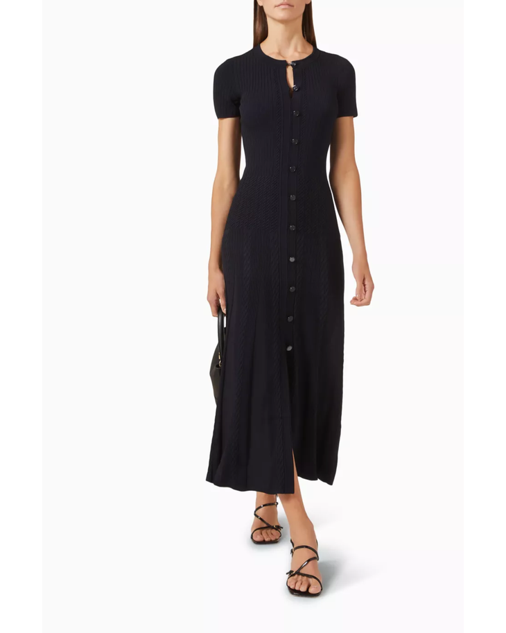 Black ribbed maxi dress with short sleeves and button-front closure — Sandro | Endless UAE