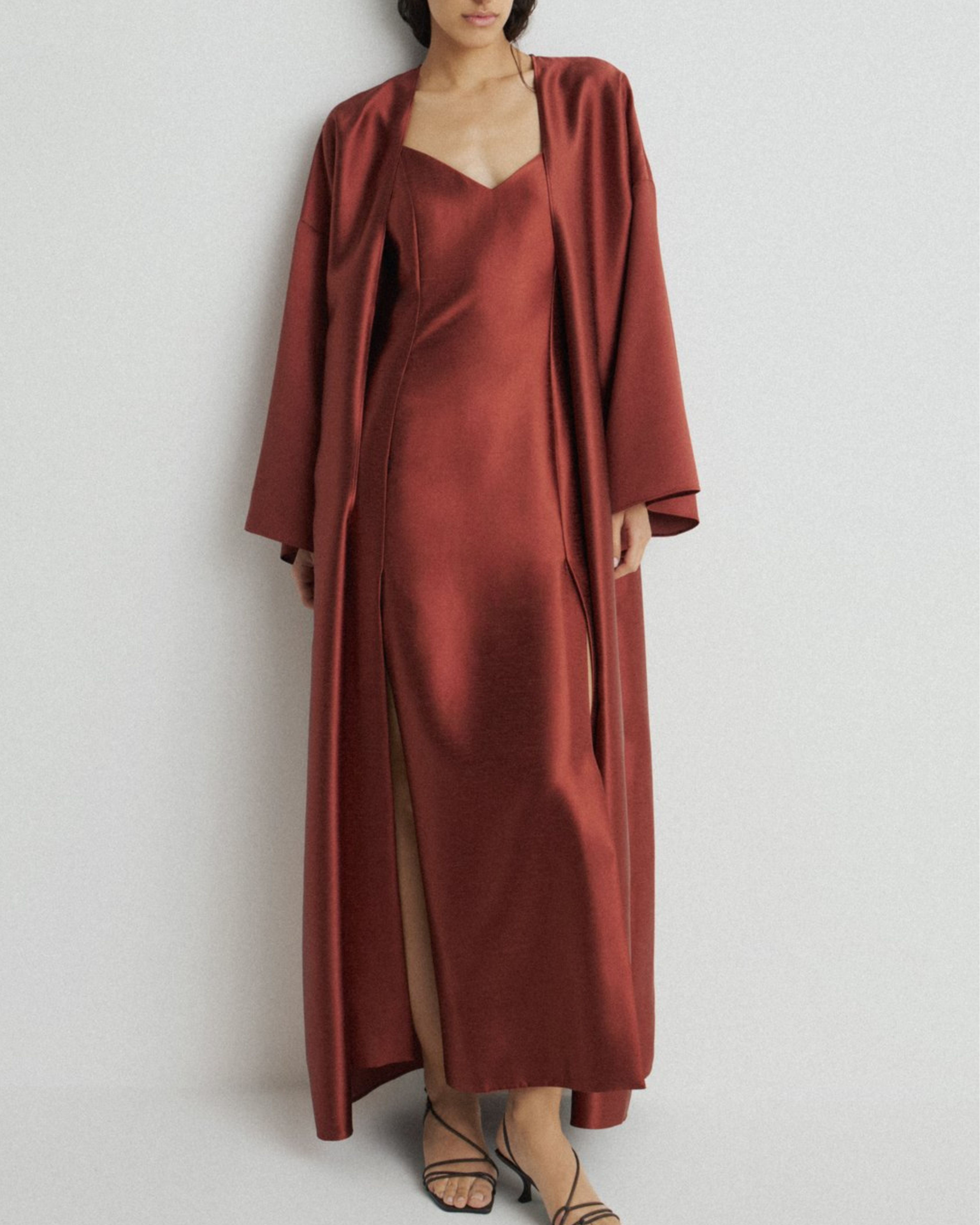Burgundy linen blend kimono with sweetheart neckline dress — Lime | Endless UAE