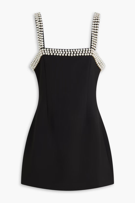 Black mini dress with pearl-embellished straps and neckline — ODD MUSE | Endless UAE