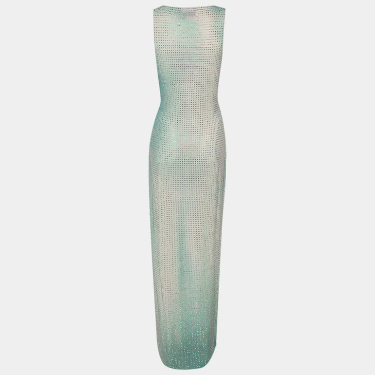 Crystal Embellished Gradient Mesh Maxi Dress in sage green — Self-Portrait | Endless UAE