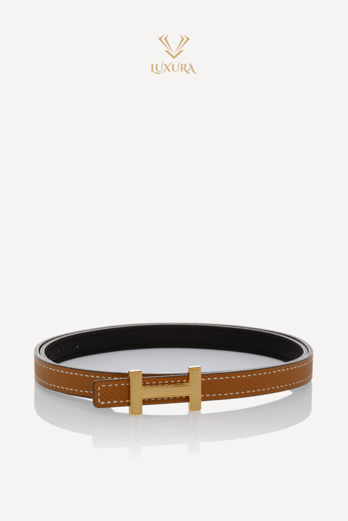 Black reversible leather belt with gold H buckle — Hermes | Endless UAE