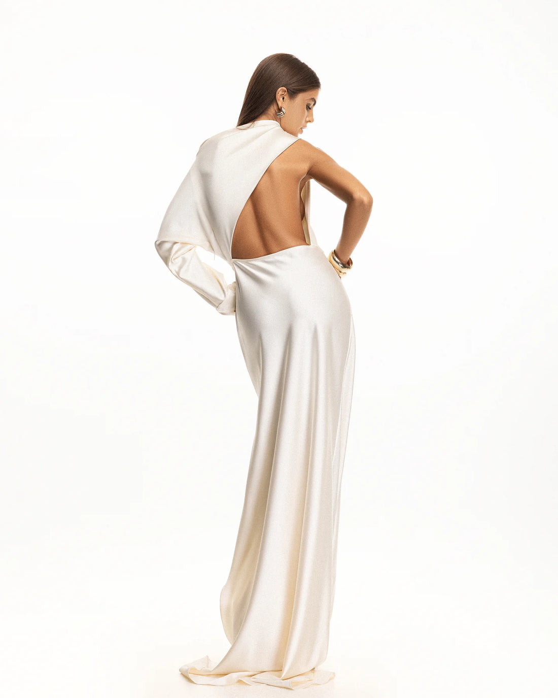 Cannes Pearl Dress in cream with open back and flowing train — Matters World | Endless UAE
