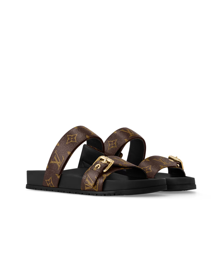 Black leather mule with monogram straps and flat sole — Louis Vuitton | Endless UAE