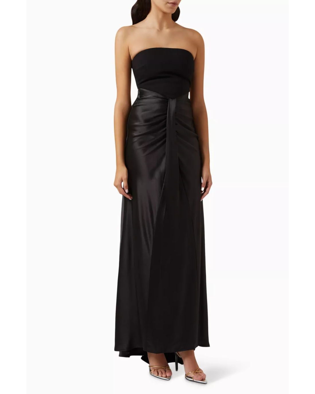 Black strapless maxi dress with satin waist tie detail — Staud | Endless UAE