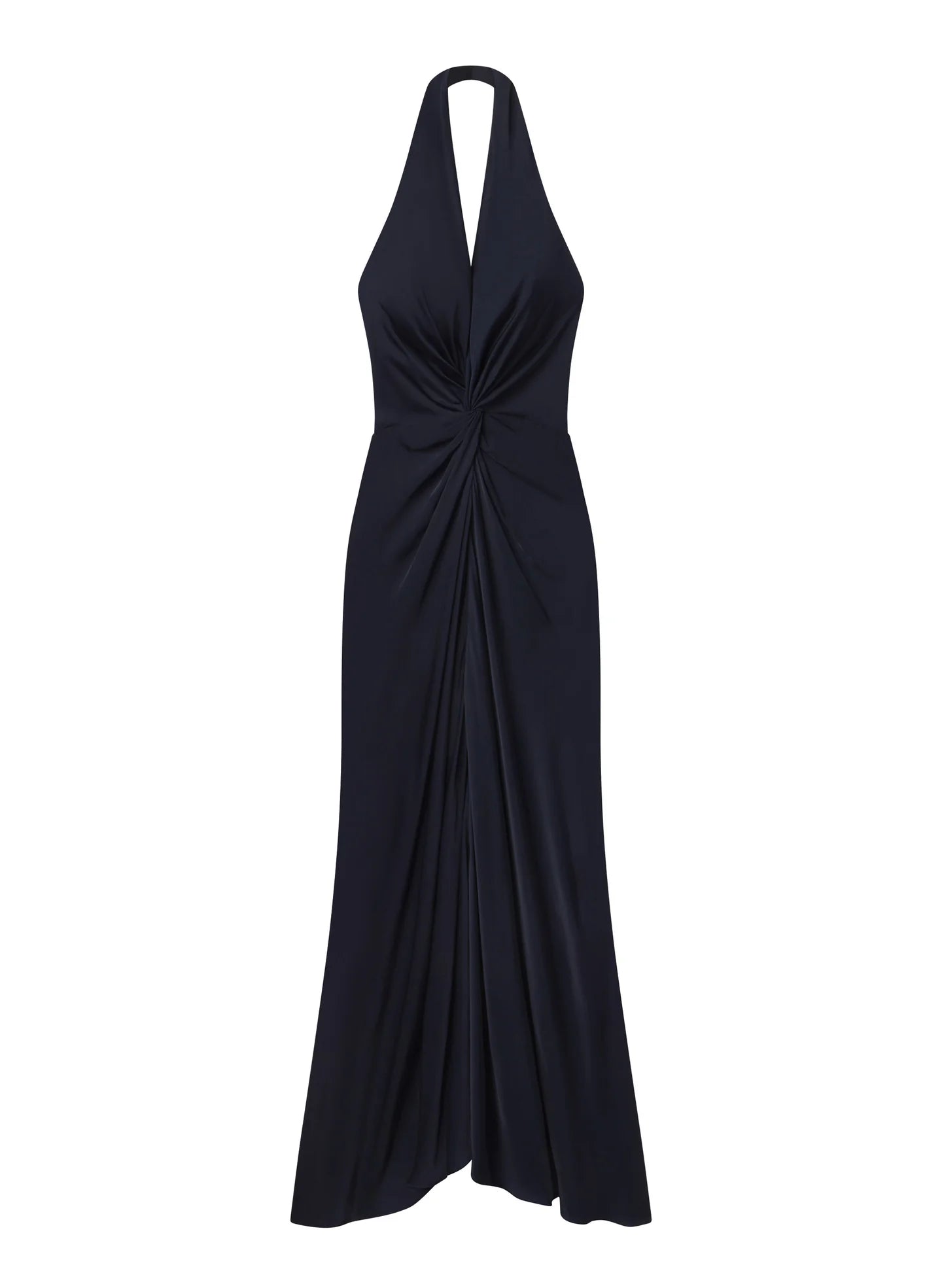 Black halter satin gown with twisted center detail and flowing hem — ALC | Endless UAE