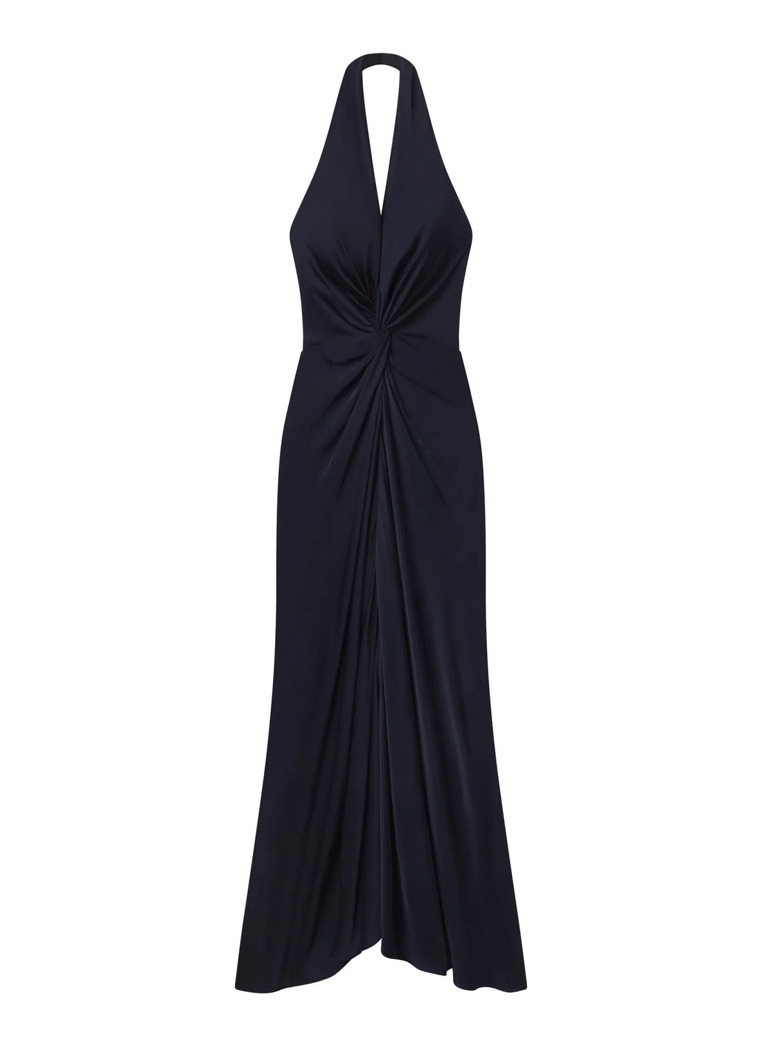 Black halter satin gown with twisted center detail and flowing hem — ALC | Endless UAE