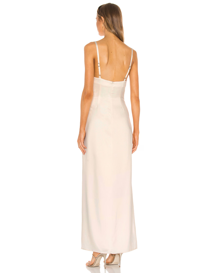Cream cowl neck maxi dress with high slit and thin straps — Camila Coelho | Endless UAE