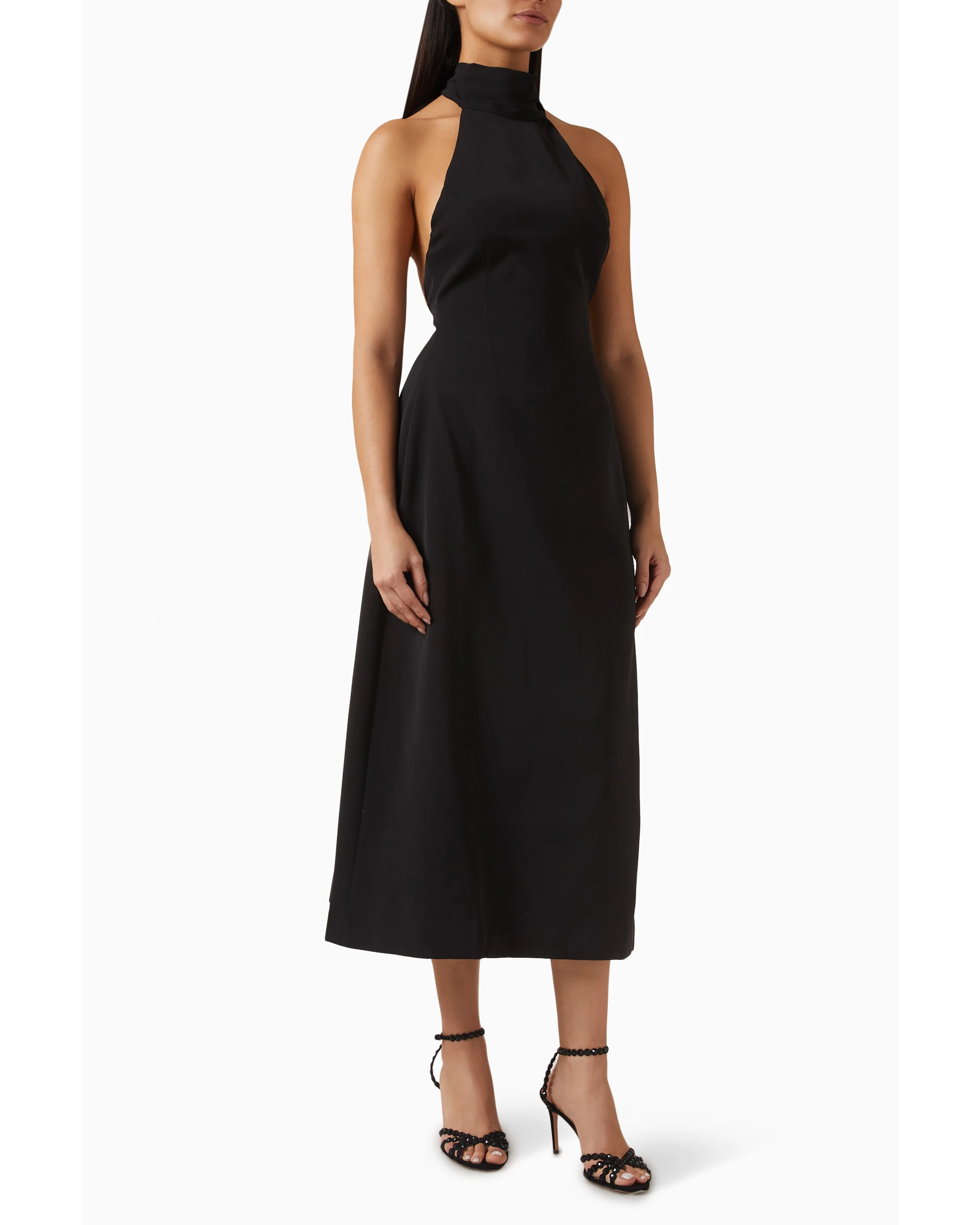Black halter tie neck midi dress with open back — Odd Muse | Endless UAE