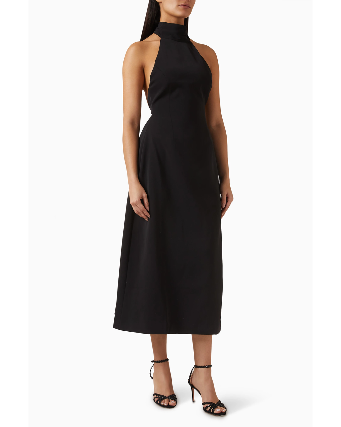 Black halter tie neck midi dress with open back — Odd Muse | Endless UAE